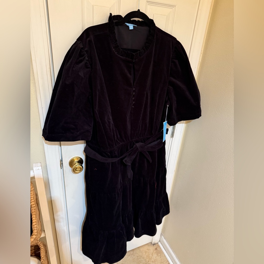 NWT Draper James RSVP Black Velvety Cord Dress With Bow